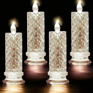 Crystal Candle Lights,flammenlose led Kerzen kristall,flameless Candles,2026 Neue Rose Flammenlose LED-Kerzen,Kerzen Batteriebetrieben Flackernd für Hochzeit,Halloween,Weihnachte Dekoration-4pcs-A
