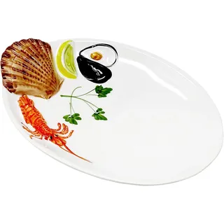 Lashuma Handgemachte Ovale Servierplatte aus Italienischer Keramik im Meeresfrüchte Design, Servierteller 26x18 cm