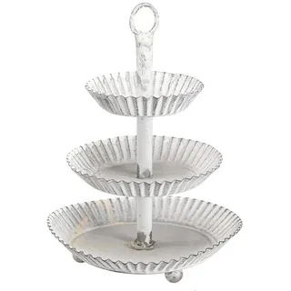 Posiwio Dekotablett Etagere Metall 3-stöckig Vintage Shabby Chic Deko Tablett Weiß weiß