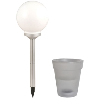 Gartendeko Solarlampe Blumentopf beleuchtet warmweiß Kugellampe, Kunststoff weiß, 2er Set