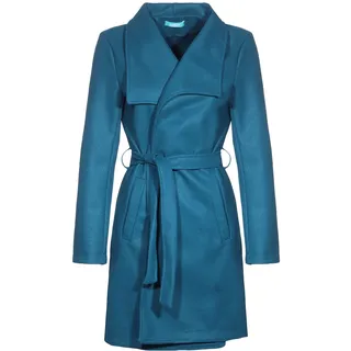 malito – Damen Trenchcoat einfarbig mit Gürtel & Taschen – klassischer Mantel für Herbst & Winter – schicker Übergangsmantel 15142 (Petrol | Größe S) - S