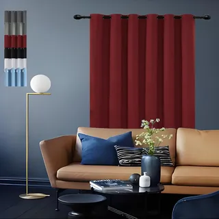 GOUSUN Verdunkelnd Gardinen 110 x 100 cm Vorhang Isolierend Kälte Hitzeschutz Schlaufenvorhang Blackout Vorhang Blickdicht Abdunkelnd für Schlafzimmer, Rot