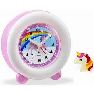 Kinderwecker ohne Ticken Einhorn Mädchen Rosa Licht Snooze Analog - 2136/17 RAD