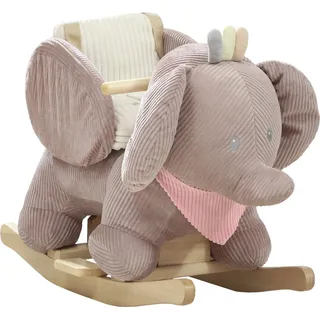 AIYAPLAY Schaukeltier, Elefant-Schaukel, interaktive Tiergeräusche, weiche Füllung, Holzrahmen, Sicherheitsgurt, für Kinder 1,5-3 Jahre, max. 25 kg, Braun   Aosom