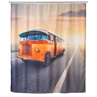 WENKO 21584100 Anti-Schimmel Duschvorhang Vintage Bus, waschbar, Kunststoff - Polyester, Mehrfarbig