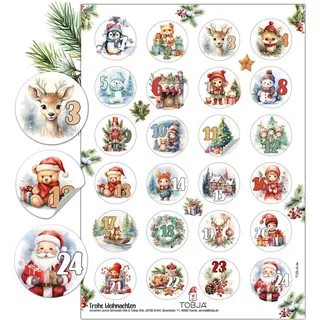 Adventskalender Zahlen Aufkleber - 24 Sticker Zahlenaufkleber 1-24 Weihnachten | Niedliche Adventsaufkleber für besondere Momente | Adventkalender...