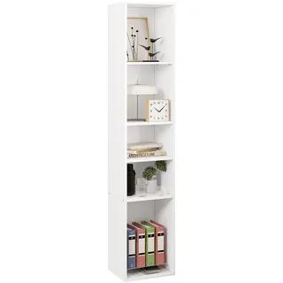 WOLTU Bücherregal, offenes Regal mit 5 Würfeln, Würfelregal Raumteiler Standregal Aktenregal Aufbewahrungsregal schmal, in Wohnzimmer Büro, aus Holzwerkstoff, Weiß, 30x151x26 cm, SK034ws