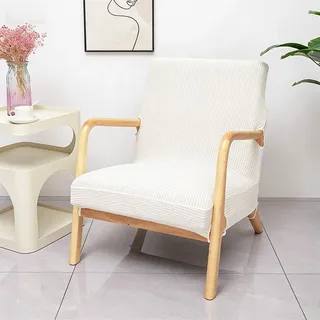 Hearda Stuhlhussen mit Armlehne, Elastischer Sesselschoner, Waschbar Stuhlbezug, Sesselbezug mit Reißverschluss, Mehrfarbig Clubsessel Sessel Bezug, für Wohnzimmer Oder Schlafzimmer (Weiß)