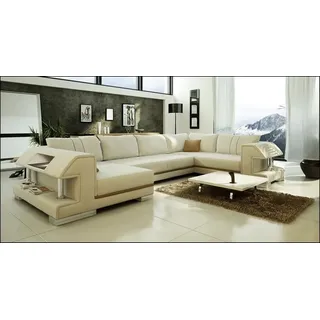 JVmoebel Wohnlandschaft Beige U-Form Ledercouch mit hochwertigem Echtleder und Kunstleder, Made in Europa beige