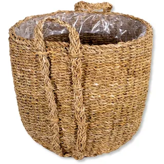 DARO DEKO Seegras Korb Topf rund Natur Ø 35 x 30cm mit Einsatz und Henkel Blumentopf geflochten Aufbewahrungskorb Übertopf Blumenkorb