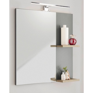 Furn.Design Badspiegel Furn.Design (in anthrazit matt und Eiche, 60 x 65 cm mit Ablage), wahlweise mit LED-Beleuchtung