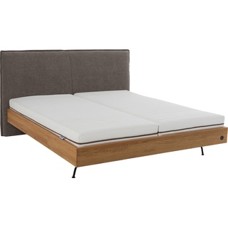 Polsterbett BIRKENSTOCK "Graz" Betten Gr. Struktur fein DCT, Liegefläche B/L: 180 cm x 200 cm Betthöhe: 18 cm, kein Härtegrad, ohne Matratze, grau (staubgrau dct 99) Polsterbetten ohne Bettkasten mit hohem, gepolstertem Kopfteil, Gestell in Eiche natur, Metallfüße