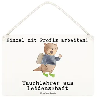 Mr. & Mrs. Panda Hinweisschild Tauchlehrer Leidenschaft, Deko Wandbild DIN A6, Weiß, holzbild, Schil, (Packung), sprüche schild Wandbild Holz kleine aufmerksamkeit weiß