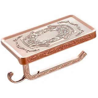 TentHome Antike Toilettenpapierhalter 2 in 1,WC Papierhalter Retro Papierrollenhalter Edelstahl Badezimmer Rollenhalter mit Ablage für Mobiltelefon/Badezimmerzubehör, 5 Farben (Rose Gold)