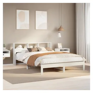 vidaXL Massivholzbett mit Regal ohne Matratze Weiß 120x200 cm Kiefer