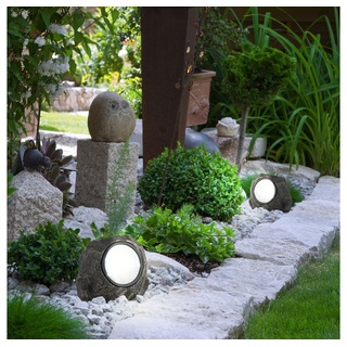 etc-shop Gartenleuchte, LED-Leuchtmittel fest verbaut, 2er Set Stein Design LED Solar Lampe Deko Leuchte IP44 Beleuchtung grau