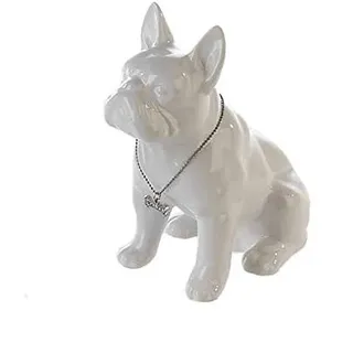 Design Spardose Französische Bulldogge sitzend 18cm hoch weiß Keramik Sparbüchse Sparschwein Wohnzimmer Skulpturen Deko Modern
