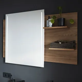 Puris c!mano Flächenspiegel 120 x 80 cm mit 2 LED Streifen und Ablagen rechts, Spiegel, SET5412R2K151073,
