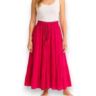 Sommerrock Damen lang – Stufenrock aus 100 % Viskose – luftig, leicht & weich – A-Linie Maxirock – Einheitsgröße (S-L) – Boho Style – elastischer Bund mit Kordel – Made in Italy - Einheitsgröße