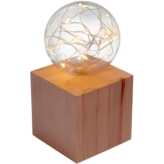 Lindner&Koch® Tischlicht: Holzwürfel mit beleuchteter Glaskugel 10x10x20cm