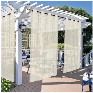 Jibenhome Outdoorvorhang Transparent Outdoor Vorhang mit Ösen,Spritzwassergeschützt (1 St), für Balkon Terrasse Rasen beige 132 cm x 244 cm
