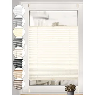 Sonello Plissee ohne Bohren Rollo Klemmfix für Fenster & Tür Lichtschutz, blickdicht, ohne Bohren, verspannt, Klemmfix, 55cm x 120cm Hellcreme Faltrollo, Easyfix, Jalousie 55 cm x 120 cm