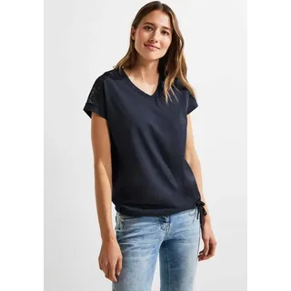 Cecil T-Shirt mit leicht abgerundetem V -Ausschnitt blau XS (36)