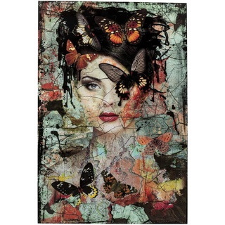 Kare Design Glasbild Lady Butterfly, Wandbild, Glasbild, Wandschmuck, Wanddeko, Schmetterlingsfrau Motiv, 150x100x0,4cm