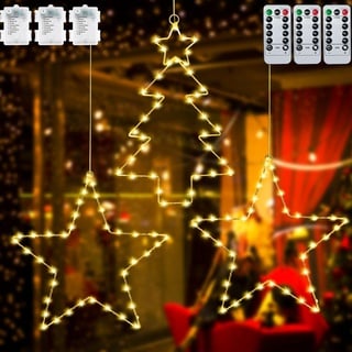 Hereneer Weihnachtsdeko LED Fenster, 3 Stück 40 LEDs Sterne Lichterkette Fensterdeko, 8 Modi Weihnachtsbeleuchtung Deko with Timer, für Innen Außen Weihnachtsbaum Fenster Garten (Warmes Licht)