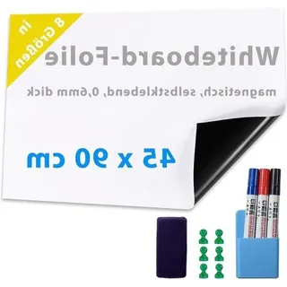 Famanu Magnetische Whiteboardfolie 45x90 cm - Weiß - Stark abwaschbar - Mit Zubehör