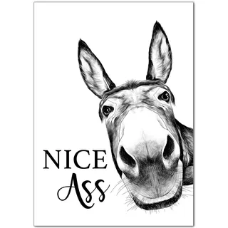 artpin® Poster Badezimmer Deko Bilder Bad schwarz-weiß Spruch | WC Deko DIN A4 Wandbilder Esel B11