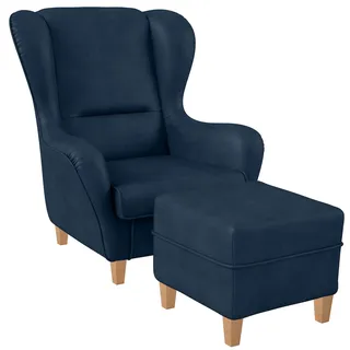 Supellex Ohrensessel Sofia Kunstleder 70 x 100 x 80 cm Blau mit Hocker