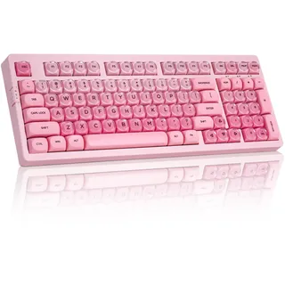 ZORNHER ZH980 Kabellose Mechanische Tastatur Rosa, 95% Layout Tastatur Pink mit Nummernblock, Pink Keyboard, Creamy Keyboard mit Tastatur Creamy Sound, Jelly MOA-Tastenkappen, Hot Swap, RGB