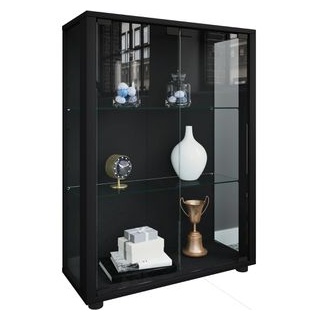 VCM Glasvitrine Sintalo, stehend, mit LED-Beleuchtung, 60 x 80 x 25cm, schwarz