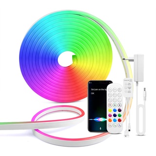 RGB Neon LED Strip funktioniert mit Apple HomeKit,IP65 Wasserdicht Led Streifen,Flexibler Neon Lichtleiste kompatibel mit Siri, Alexa und Google (1M)