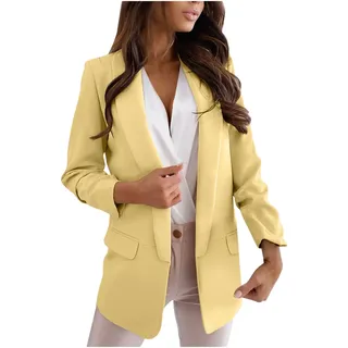 Lässige Blazer für Damen mit langen Ärmeln, Arbeits-Büro-Blazer, locker geschnitten, leicht, Sommer, offene Front, Anzugjacken, Outfit, 05 Gelb, 3XL - 3XL