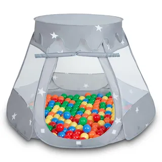 Selonis Baby Spielzelt Mit Plastikbällen Zelt 105X90cm/200 Bälle Plastikkugel Kinder, Grau:Gelb-Grün-Blau-Rot-Orange