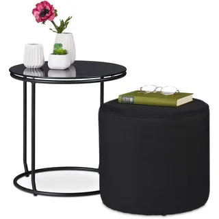 Relaxdays Beistelltisch Schwarz Glas Metall 40 x 40 x 40 cm