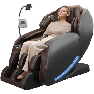 Real Relax 2026 Massagesessel Ganzkörper, Zero Gravity SL-Track Shiatsu-Massage-Liegesessel mit Telefon-Controller und Halterung, Kindersicherung, Pause-Taste und LED-Beleuchtung, Favor-06,Dunkelbraun
