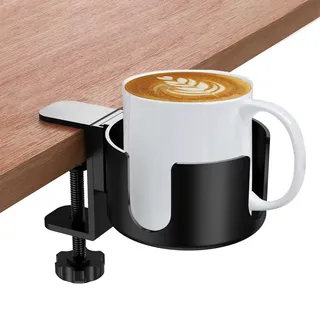 Kreativen Büro Becherhalters aus Aluminiumlegierungs, Einstellbar Schreibtisch Flaschenhalter, Cup Holder, Getränkehalter Clip für Wasser, Getränke, Kaffeetasse (Schwarz)