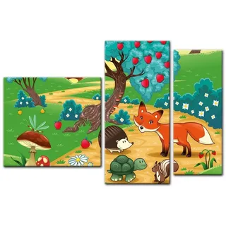 Bilderdepot24 Leinwandbild Kinderbild - Tiere im Wald, Tiere bunt 130 cm x 80 cm