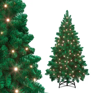 Aufun 210cm Weihnachtsbaum künstlich mit Beleuchtung, Tannenbaum künstlich Grün PVC, Edeltanne Schnellaufbau chwer entflammbar, inkl. Christbaum Ständer (2,1m, Grün)