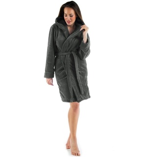 CelinaTex Bademantel »CelinaTex Bademantel Damen Sherpa Fleece Kapuze kurz flauschig Korfu XL anthrazit«, Polyester grau XL