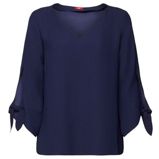 Esprit Collection Langarmbluse Stretch-Bluse mit offenen Kanten blau