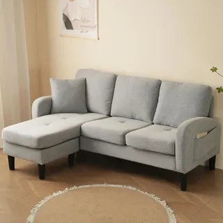 Merax Modulares Sofa Ecksofa L-förmiges Sofa 3-Sitzer aus Baumwoll-Leinenstoff, Polstersofa modular Sofa mit Chaiselongue, 85x118x82cm, Hellgrau - Hellgrau