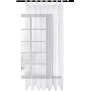 Woltu - Gardinen transparent mit Schlaufen, Stores Gardinen Schals für Wohnzimmer weiß 140 x 145 cm