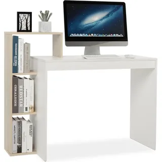 Mondeer Schreibtisch Eckschreibtisch Computertisch mit Ablagefach Weiß+Natur Bürotisch Arbeitstisch - Weiß/Braun