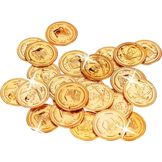 Relaxdays 10022524 Goldtaler Piraten, Piratenschatz aus 288 Münzen, Plastik Spielgeld für Kindergeburtstage & Fasching, PP, gold