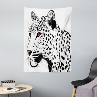Wandteppich aus Weiches Mikrofaser Stoff Für das Wohn und Schlafzimmer, Abakuhaus, rechteckig, Tätowieren Leopard der große Katzen-Spots schwarz|weiß 110 cm x 150 cm