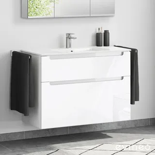 Evineo ineo5 Unterschrank B: 101 cm, 2 Auszüge, mit Griffmulde, für Duravit ME by Starck Waschtisch,, BE0367WH,